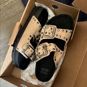 Studded Tan and Black Sandals